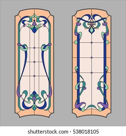 Doors in modern style - stained glass. Vector.