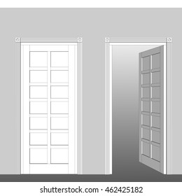 Doors modern white open and closed. Vector illustration.
