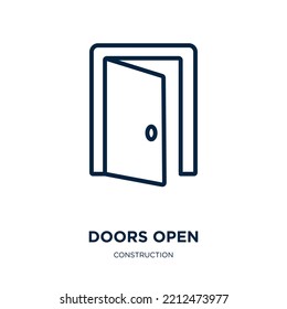 doors open icon from construction collection. Thin linear doors open, door, open outline icon isolated on white background. Line vector doors open sign, symbol for web and mobile