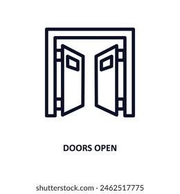 doors open icon. Thin line doors open icon from construction collection. Outline vector isolated on white background. Editable doors open symbol can be used web and mobile