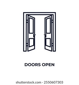 doors open  outline icon. Linear vector from construction concept. Thin line doors open  icon isolated on white background