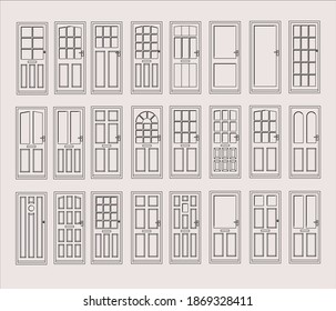 Doors plan elevation sections, architecture drawing