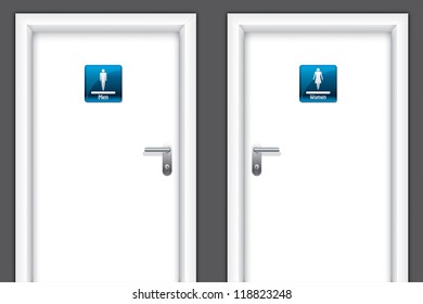 Doors with restroom symbols for man and women