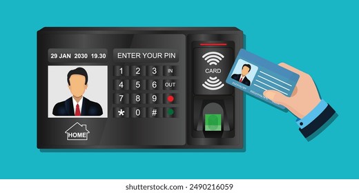 Doors security smart biometric fingerprint access control management system ethernet card reader, smart digital door lock, vector illustration.