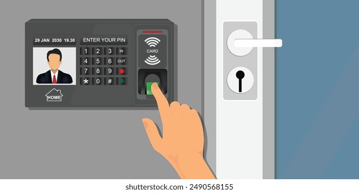 Doors security smart fingerprint access control management, system card reader, Smart digital door lock, vector illustration.