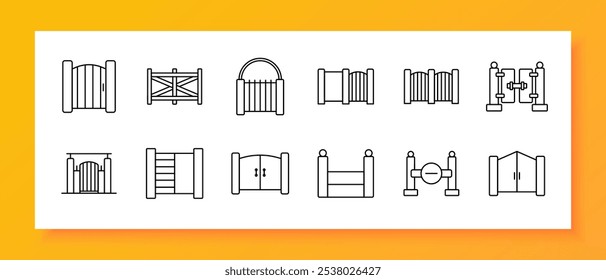 Doors set icon. Double doors, sliding, open, glass, windowed door, cabinet, wooden door, security door, modern door, entrance, shutter