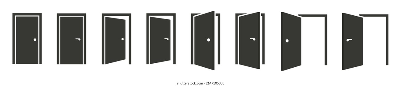 Doors set opened and closed door icon