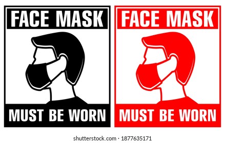 Doors sign Face mask required. Protective face mask must be worn. Warning signage for restaurant, cafe and retail business. Illustration, vector on transparent background