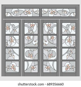 Doors - stained glass. Vector.