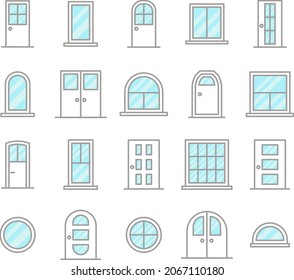 Puertas y ventanas, ilustración, vector, sobre un fondo blanco.