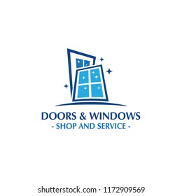 Doors and windows logo. Doors shop and service. Windows shop and service. Vector and illustration.