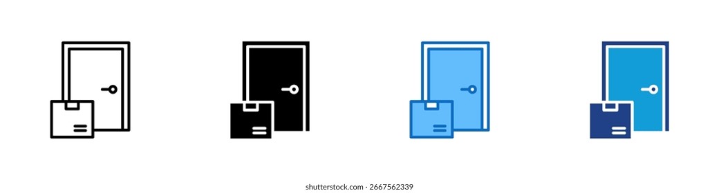 Diseño de Vector de íconos de estilo múltiple - Caja en frente de la puerta, que indica entrega a domicilio, entrega en la puerta o envío sin contacto