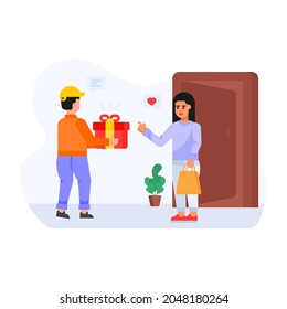 A Doorstep Gift Delivery Flat Illustration Design 