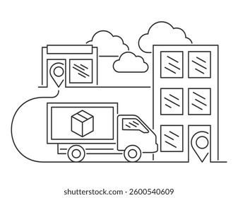 Door-to-door express delivery service conceptual illustration - from market to home service, in thin line