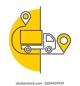 Door-to-door express delivery service conceptual illustration - from market to home service, in thin line with semicircular background