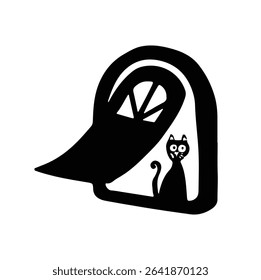 Doorway for cat logo silhouette illustration, vector