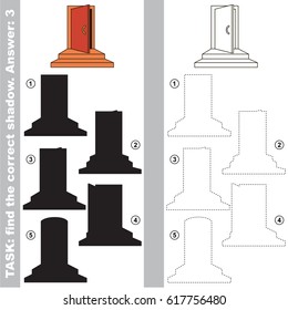 Doorway with different shadows to find the correct one, compare and connect object with it true shadow, the educational kid game with simple gaming level.