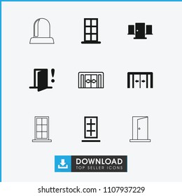 Doorway icon. collection of 9 doorway filled and outline icons such as sliding doors, door, door warning. editable doorway icons for web and mobile.