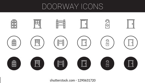 doorway icons set. Collection of doorway with door, entrance, doorknob. Editable and scalable doorway icons.