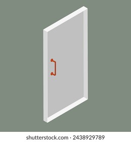 doorway with a metal door and a red handle in an isometric view, isolated on a plain background, 3D view