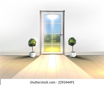 Doorway to sunny garden.Vector template