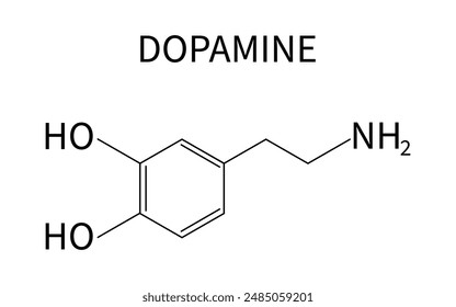 Dopamine Chemical Structure Formula Representation of Neurotransmitter in Biology and Chemistry Studies. Isolated Vector Illustration.