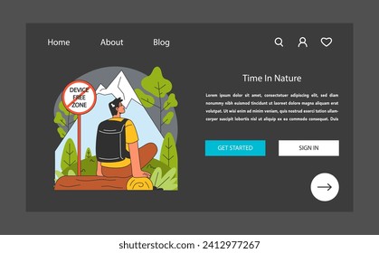 Dopamine fasting concept. Embracing solitude and nature tranquility away from devices. Celebrating device-free zones. Flat vector illustration.