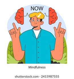Dopamine fasting concept. Living in the present moment through mindfulness. Boosting cognitive focus and peace. Flat vector illustration.