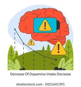 Dopamine fasting strategy. Reducing sensory overload for brain health. Warning against excessive stimuli. Flat vector illustration.