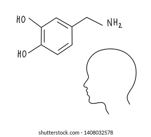 Dopamine formula on a white background. Vector illustration. 