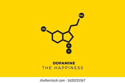 Dopamine, human hormone molecule on yellow background. Isolated Vector Illustration
