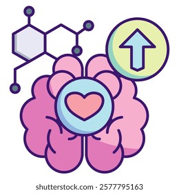 Dopamine Icon - Lineal Color Style - Brain Theme