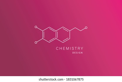 Dopamine molecular structure. Magenta black gradient background. Vector Chemical formula wallpaper.