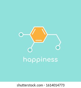 Dopamine molecular structure. neurotransmitter molecule. Happyness funny concept. Skeletal chemical formula. Hormone of happiness and joy. Vector line illustration isolated on powder blue background