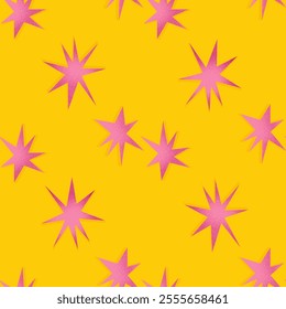 Dopamine style seamless pattern with pink stars. Retro grain texture. Ideal for textile design, bold prints, party decor.