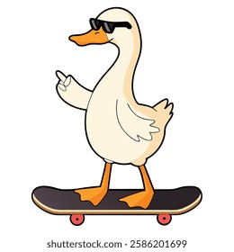 dope cool Cartoon Duck with Sunglasses Riding a Skateboard