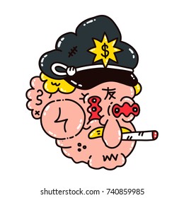 Dope cop policeman smoke marijuana blunt. Vector modern style illustration. Dope print design for t-shirt
