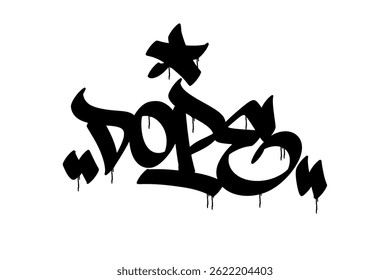 Etiqueta del graffiti de la droga en tinta negra en el fondo blanco. Urbana street art lettering, diseño vanguardista y fresco, perfecto para branding, estampados, streetwear y proyectos digitales.
