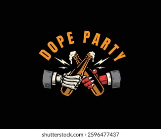 dope party skeleton and cheers logo