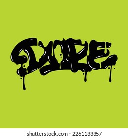 Dope.vector ilustración.letras dibujadas a mano en estilo graffiti.inscripción decorativa aislada en fondo verde.fuente hip hop.diseño moderno para camisetas, afiche, banner, impresión y diferentes usos