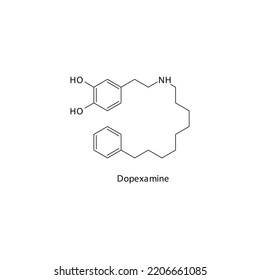 Dopexamine Molecule Flat Skeletal Structure, Beta Agonist, Dopamine Analogue Used In Heart Failure Vector Illustration On White Background.