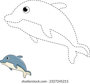 dophin with dot. vector illustrations. dolphins. sea animals activities. exercise for children in kindergarten. coloring page