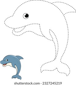 dophin with dot. vector illustrations. dolphins. sea animals activities. exercise for children in kindergarten. coloring page