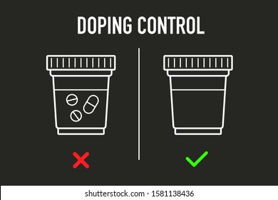 Doping control test. Clean sport concept. Drug free checkup. Simple lined vector illustration. Medical urine exam.