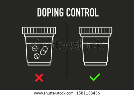 Doping control test. Clean sport concept. Drug free checkup. Simple lined vector illustration. Medical urine exam.