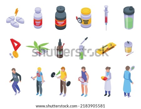 Doping icons set isometric vector. Joint cannabis. Dope weed