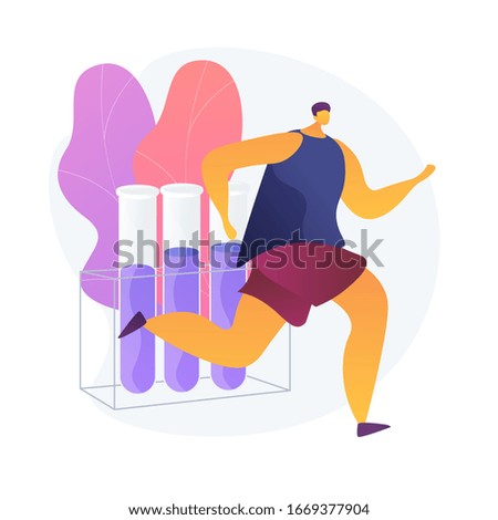 Doping test. Athletic performance-enhancing drugs. Athletic competitor cartoon character running. Laboratory test, flask, chemical components. Vector isolated concept metaphor illustration