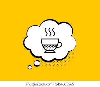 Doppio coffee icon. Comic speech bubble. Hot drink sign. Beverage symbol. Yellow background with chat bubble. Doppio icon. Colorful banner. Vector