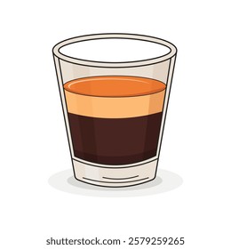 Doppio a double espresso coffee in glass mug isolated on white background. Vector flat illustration