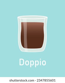Doppio sticker concept. Tea or coffee. Cafe, restaurant menu. Aroma and beverage. Sticker for social networks and messengers. Cartoon flat vector illustration isolated on blue background